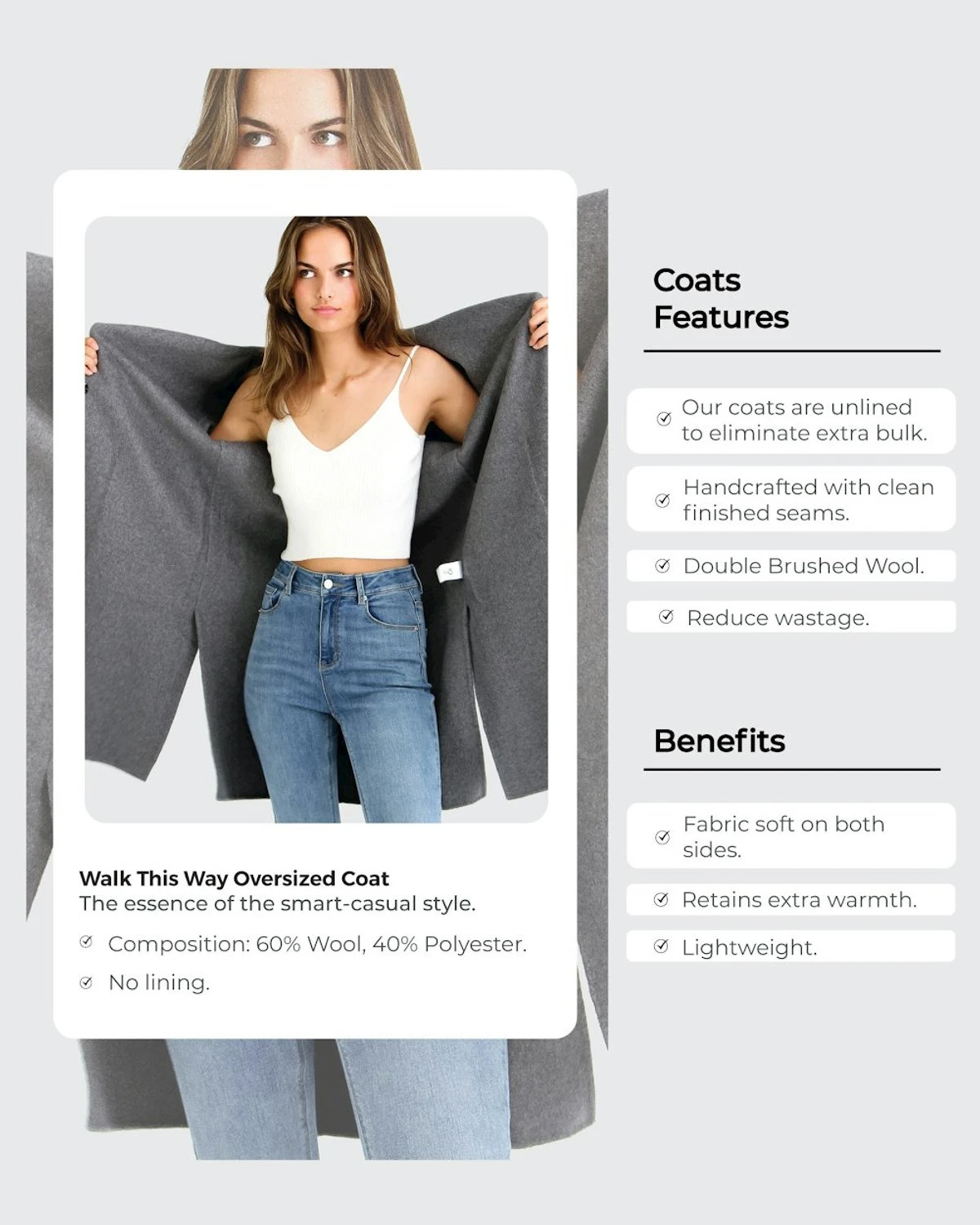 Walk This Way Wool Blend Oversized Coat - Navy Plaid 6 Walk This Way Wool Blend Oversized Coat - Navy Plaid - Image 6