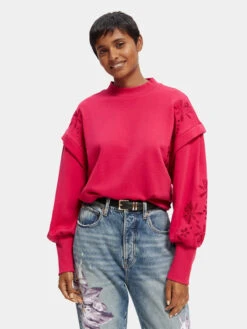Scotch & Soda Embroidered Oversized Puff Sleeve Sweatshirt