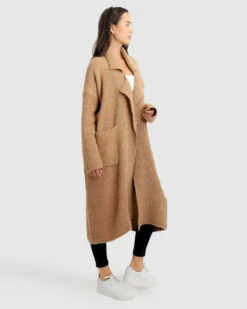 Born To Run Sustainable Sweater Coat - Light Camel