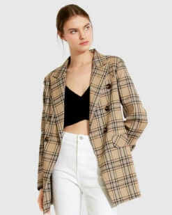 Mango Fashion Shop 25 Too Cool For Work Plaid Blazer - Camel