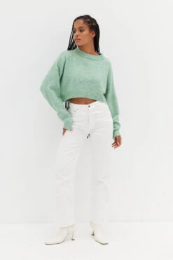 Crop Oversize Sweater - Green Melange