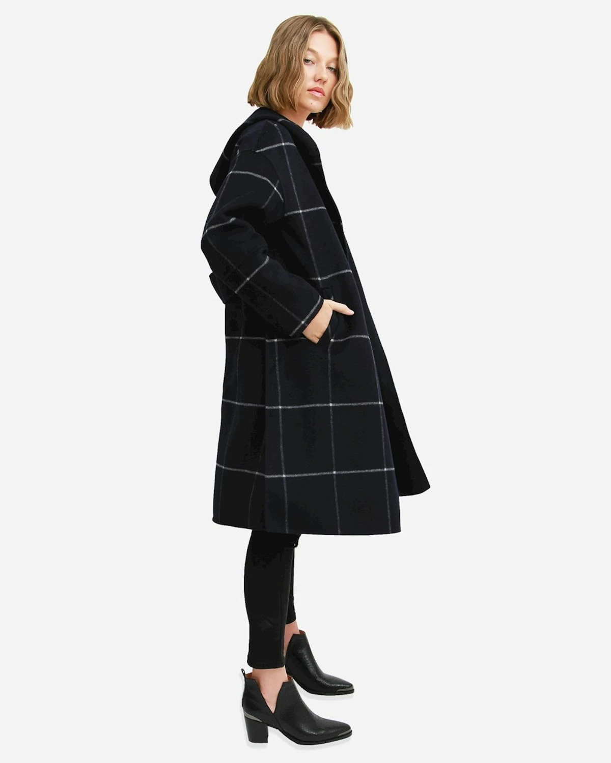 Walk This Way Wool Blend Oversized Coat - Navy Plaid 3 Walk This Way Wool Blend Oversized Coat - Navy Plaid - Image 3