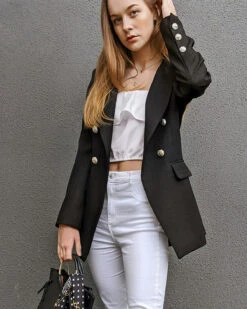 Mango Fashion Shop 38 Princess Polina Textured Weave Blazer - Black