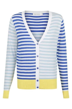 Colour Block Stripe Cardigan - Ocean With Iris Blue